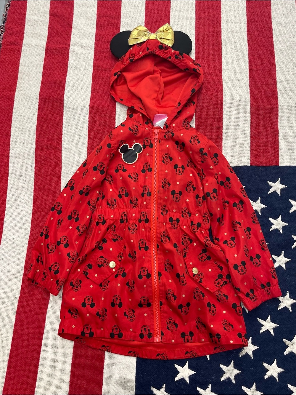 Disney Minnie Mouse Red Hooded Rain Jacket Girls Size 4